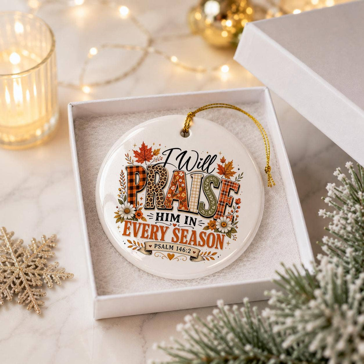 Psalm 146:2 Autumn Faith Ceramic Ornament Gift Box