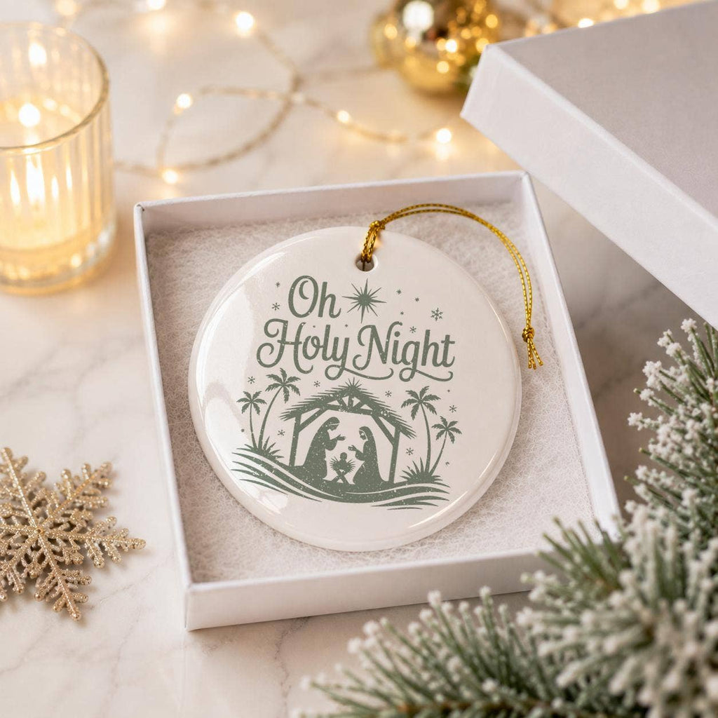 Oh Holy Night Nativity Ceramic Ornament with Mary and Jesus