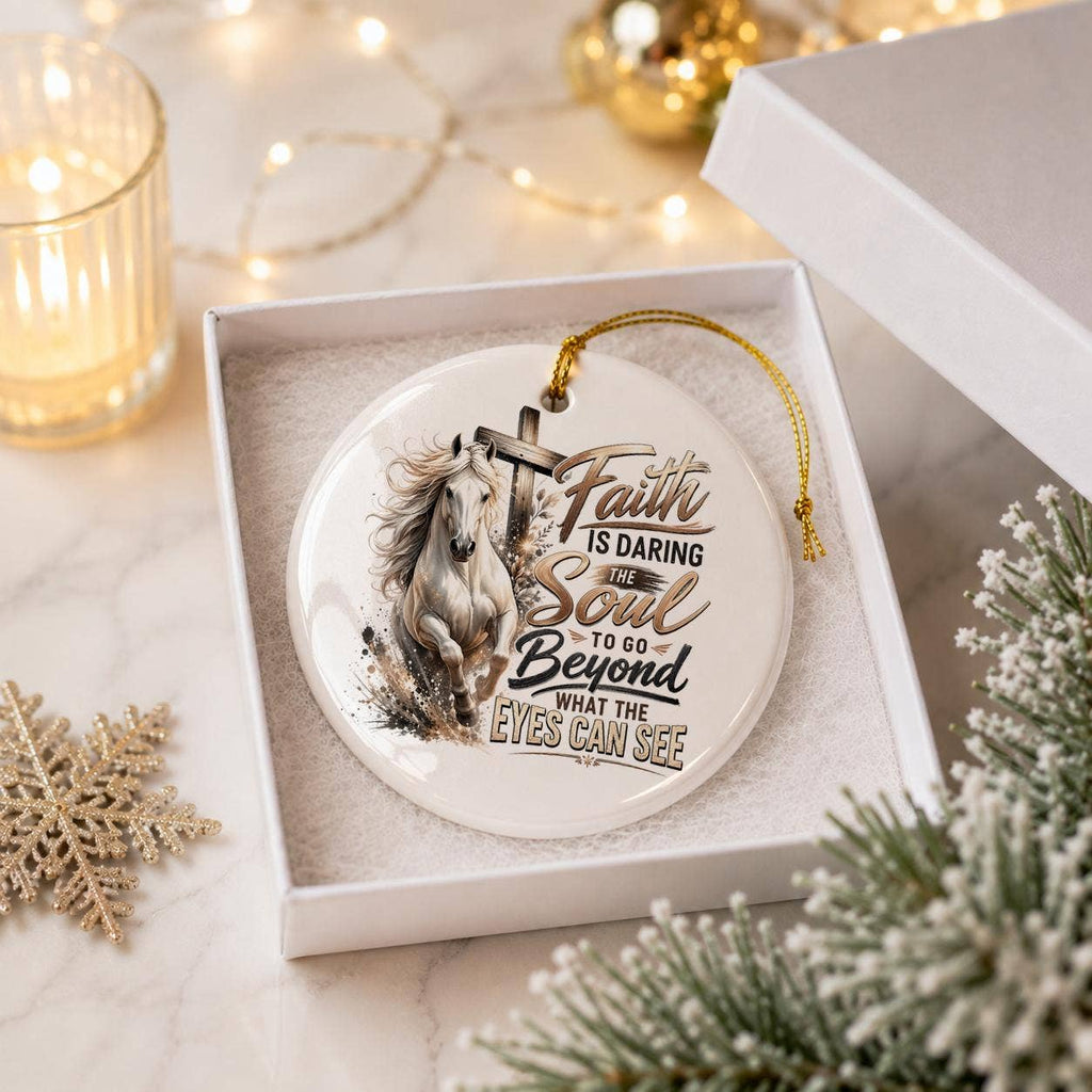 Faith Ceramic Ornament with Horse and Cross Design