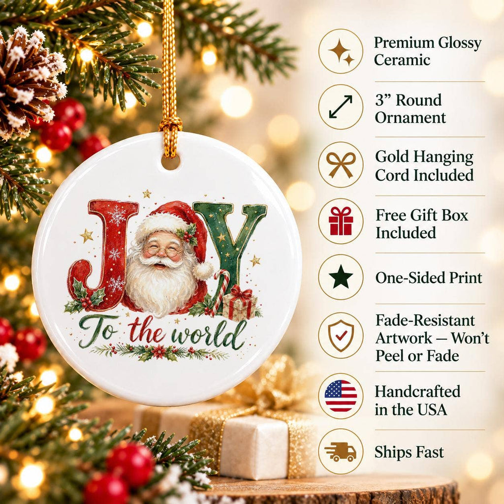 Classic Santa 'Joy to the World' Ceramic Christmas Ornament