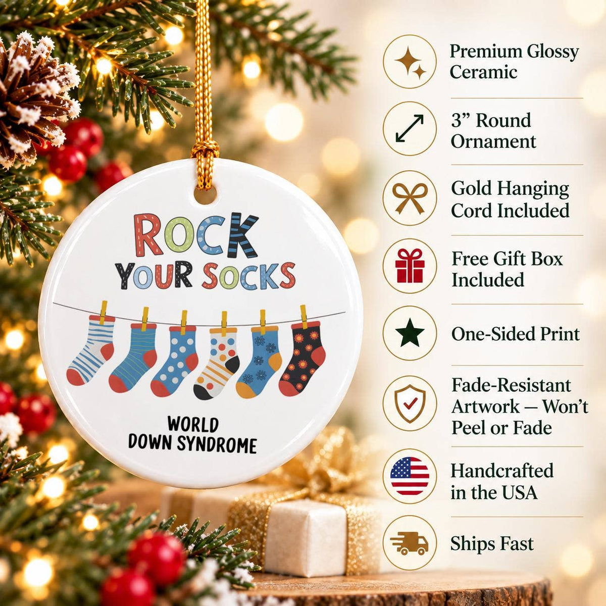 World Down Syndrome Day Colorful Ceramic Socks Ornament