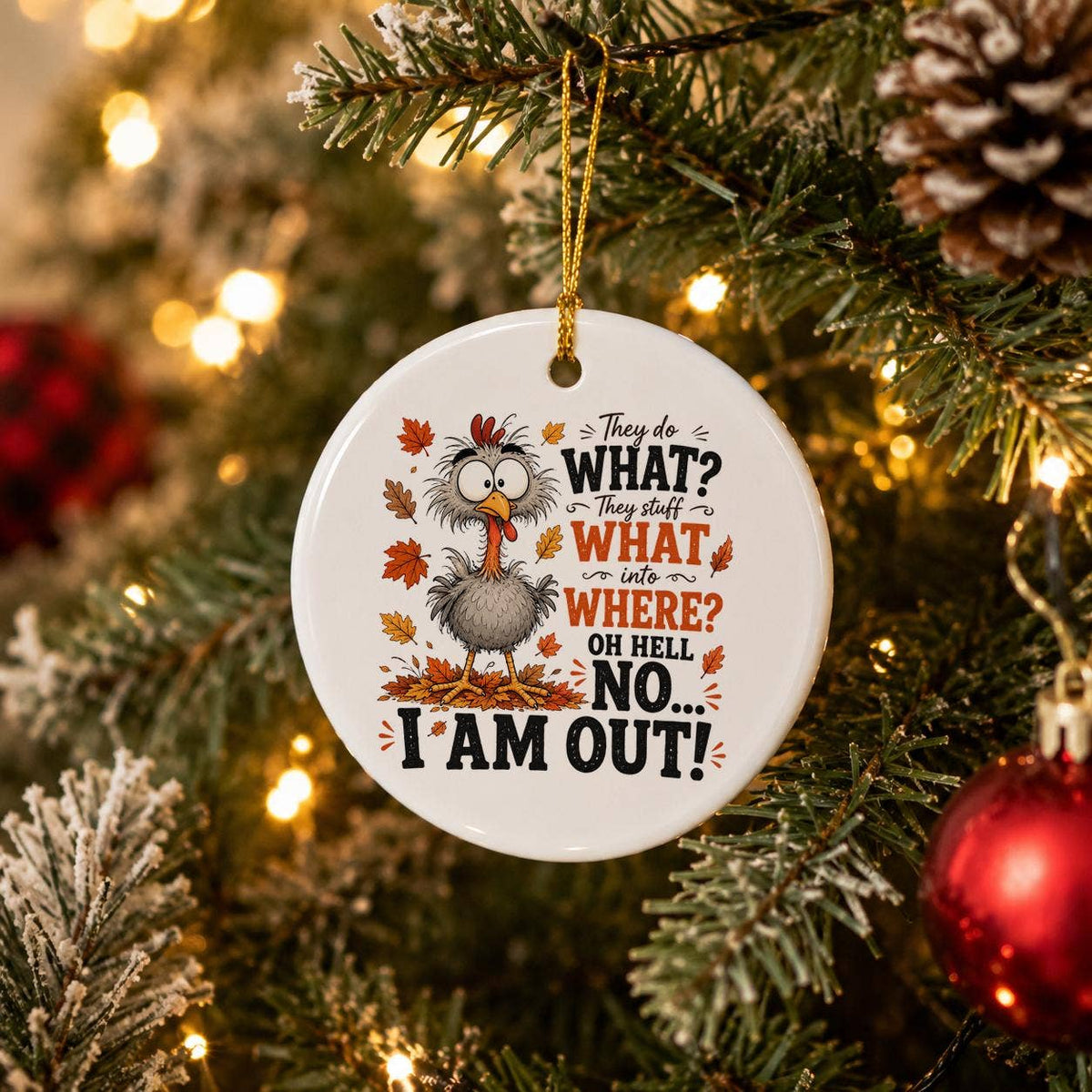 Funny Thanksgiving Turkey Ceramic Fall Ornament