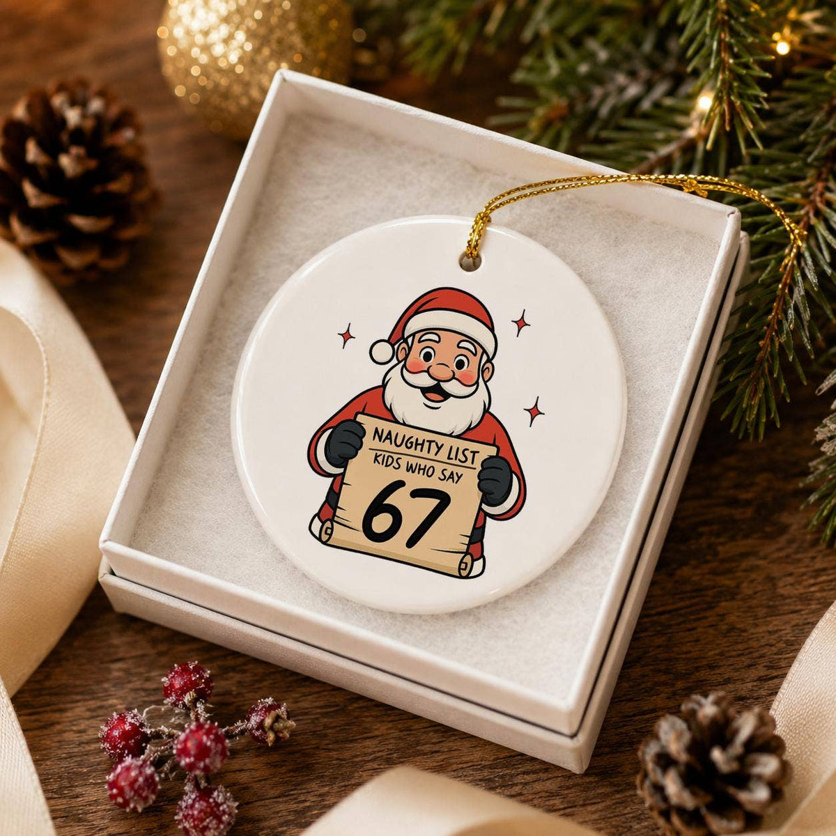 Santa Naughty List Ceramic Holiday Ornament Gift Box