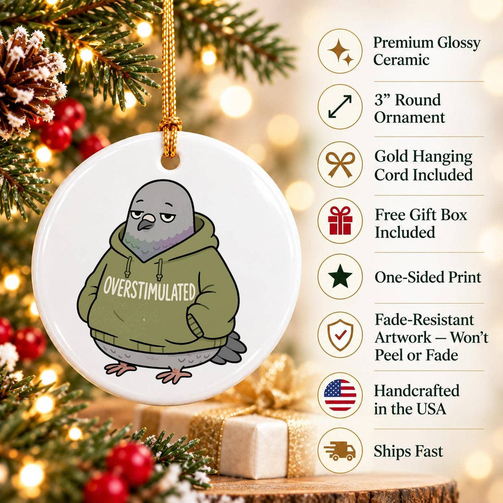Quirky Overstimulated Pigeon Ceramic Ornament for Holidays