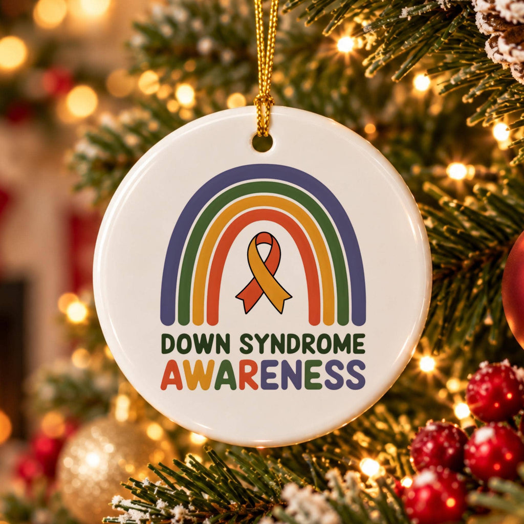 Down Syndrome Awareness Ceramic Ornament - Rainbow & Ribbon