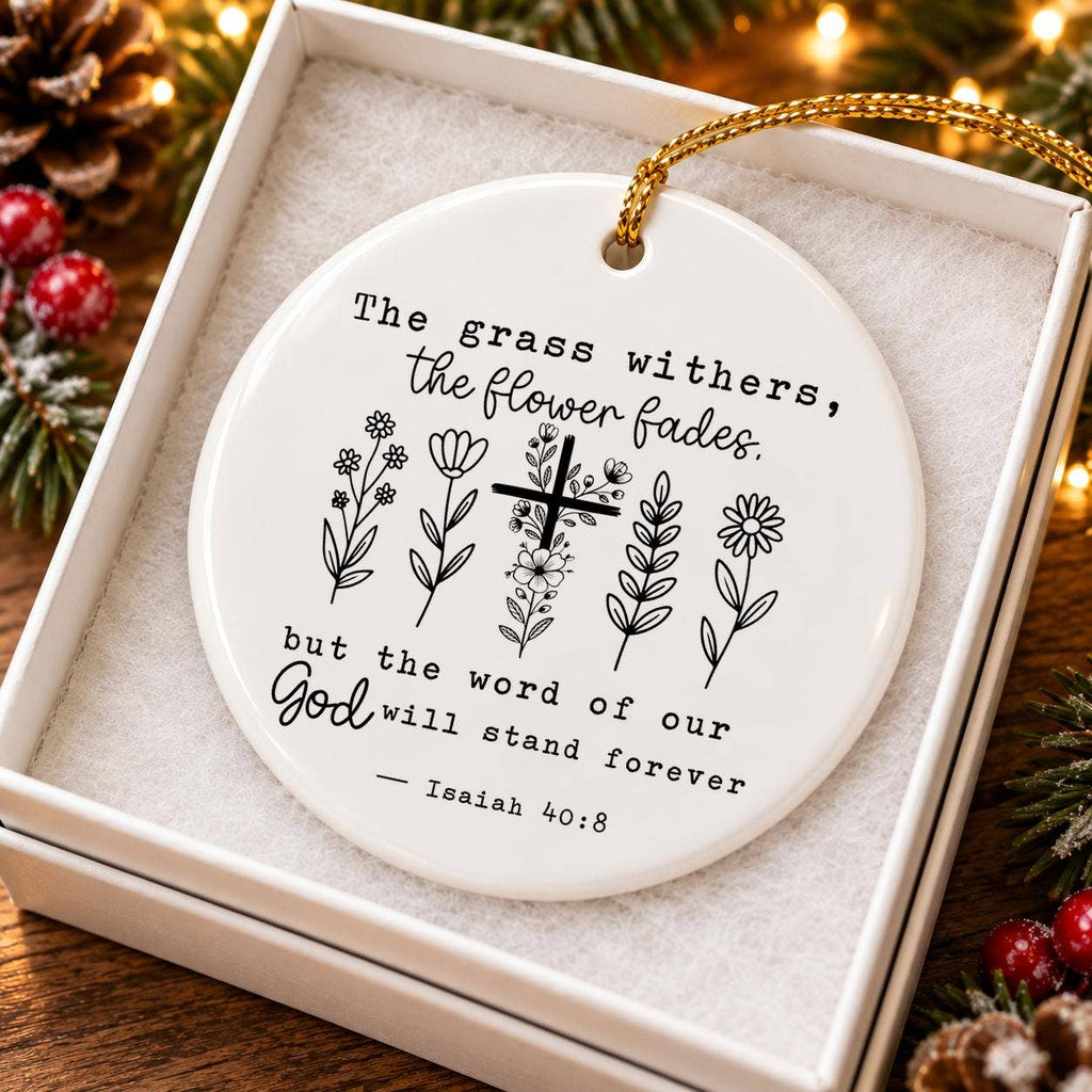 Inspirational Scripture Ceramic Ornament with Flowers