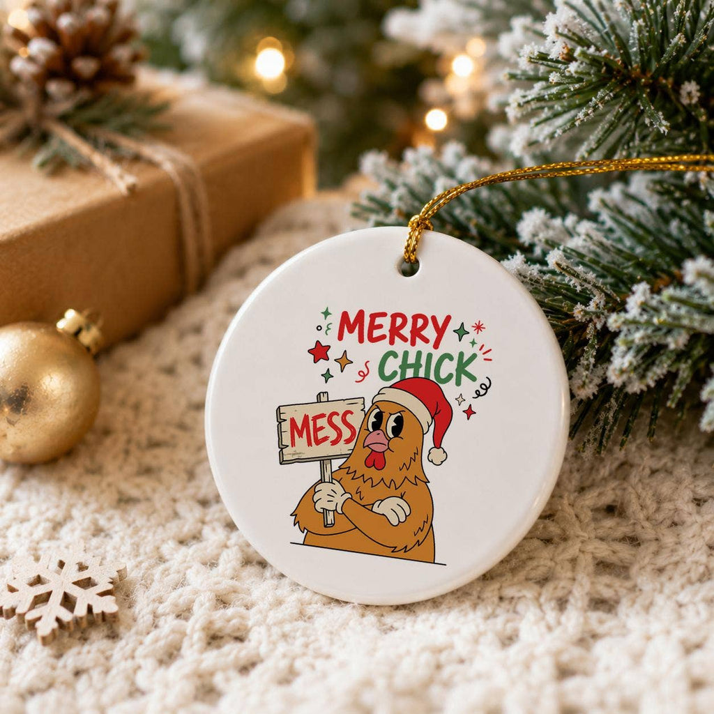 Humorous Santa Chicken Ceramic Ornament for Christmas Fun