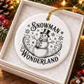 Adorable Snowman Wonderland Ceramic Ornament with Snowflakes