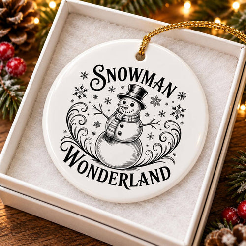 Adorable Snowman Wonderland Ceramic Ornament with Snowflakes