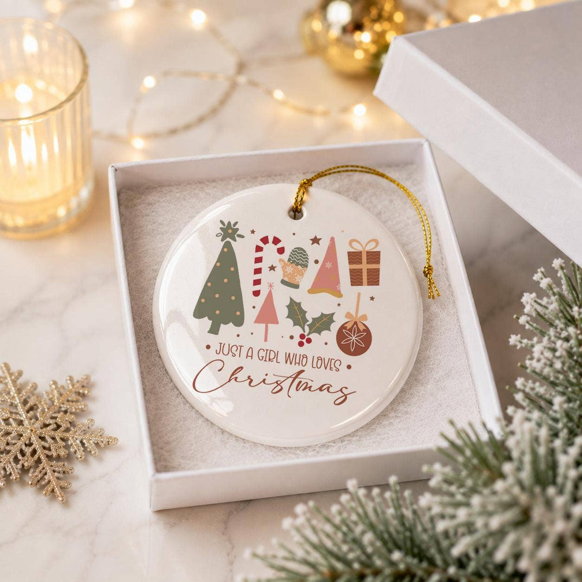 Girl Who Loves Christmas Ceramic Ornament Gift Box
