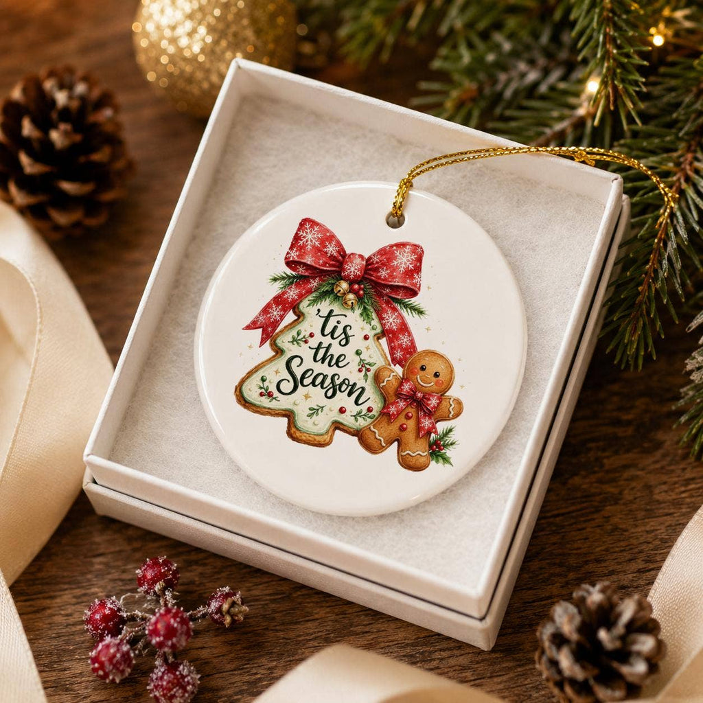 Tis the Season Gingerbread Ceramic Ornament