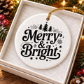 Merry & Bright Stars & Snowflakes Ceramic Christmas Ornament