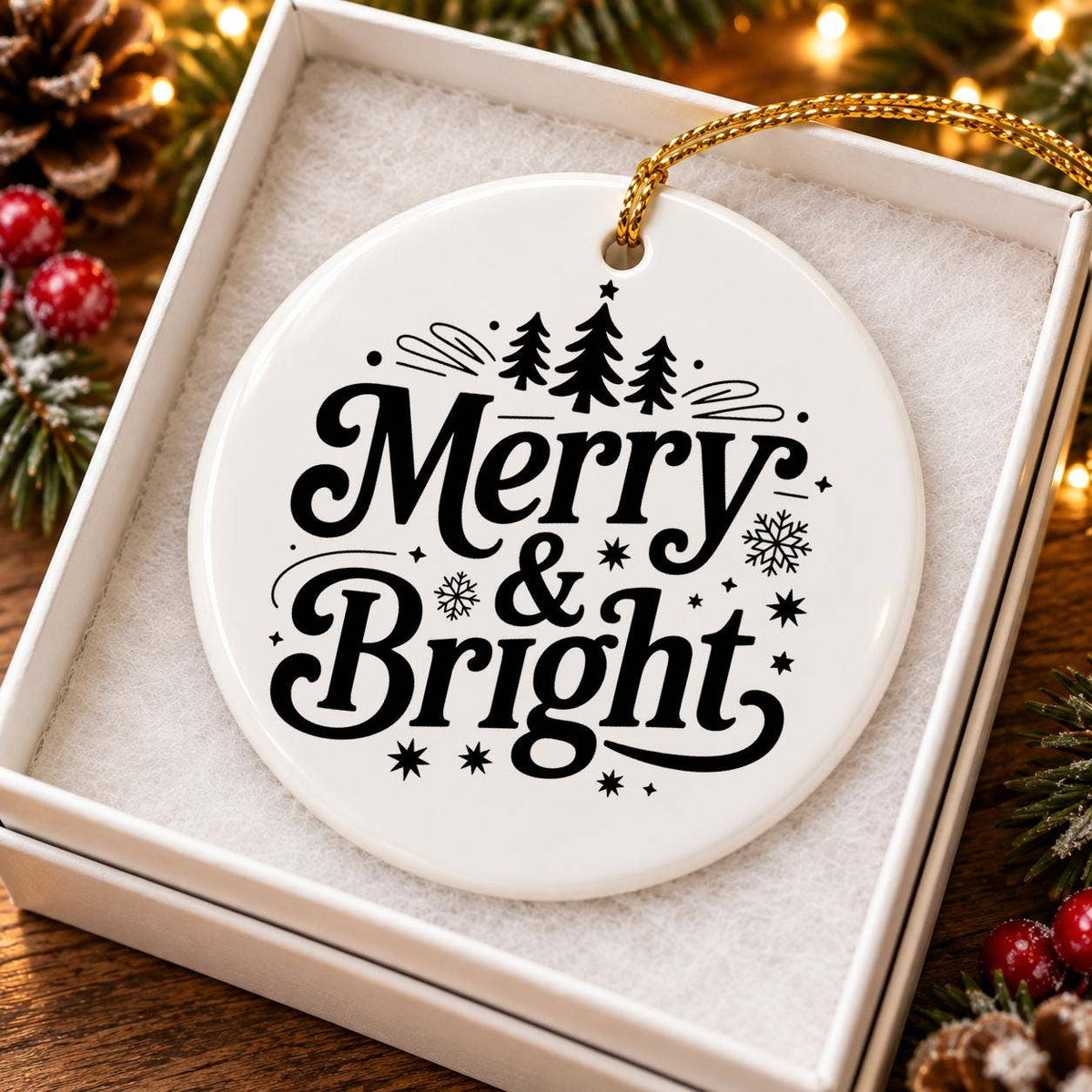 Merry & Bright Stars & Snowflakes Ceramic Christmas Ornament