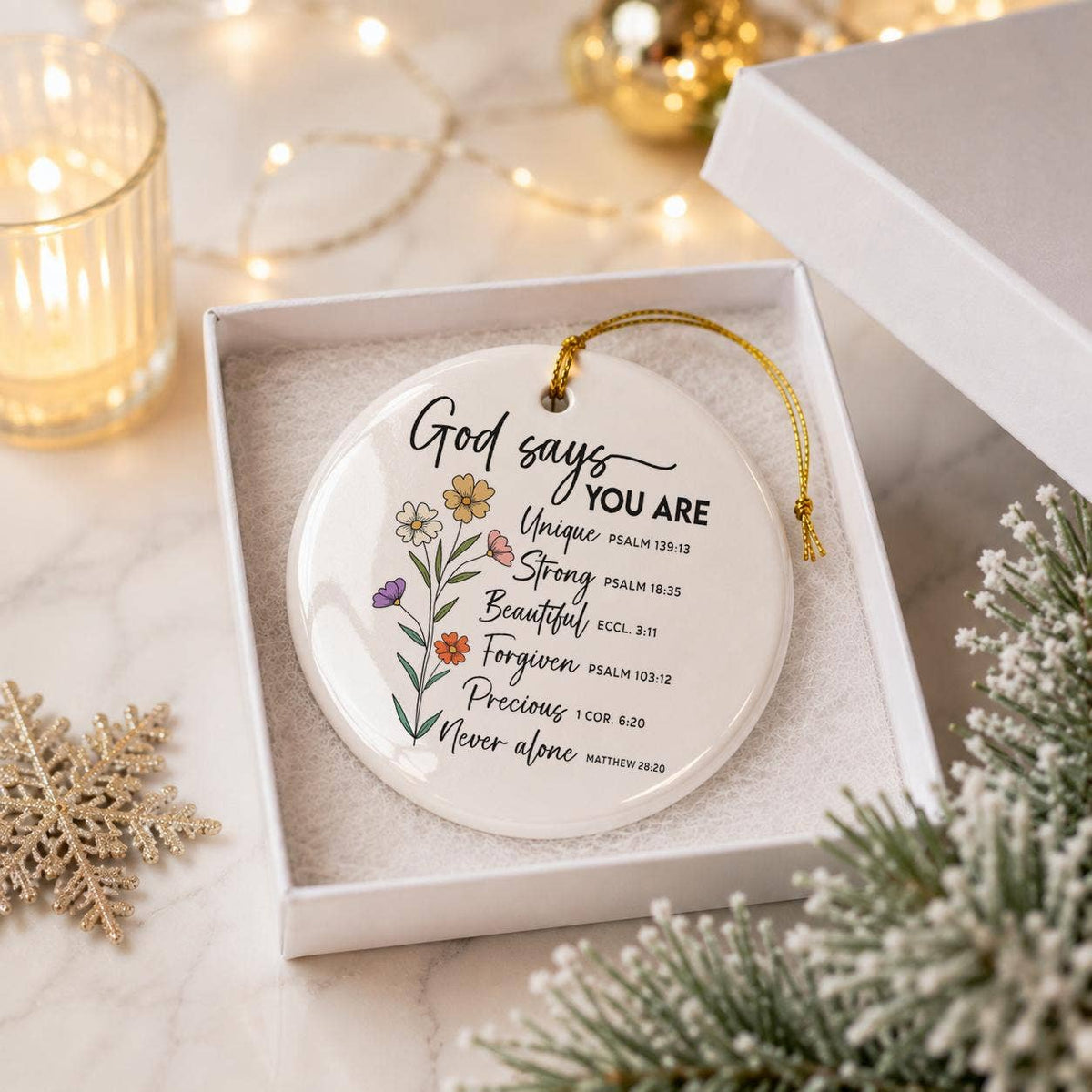 Inspirational Floral Scripture Ceramic Ornament Gift