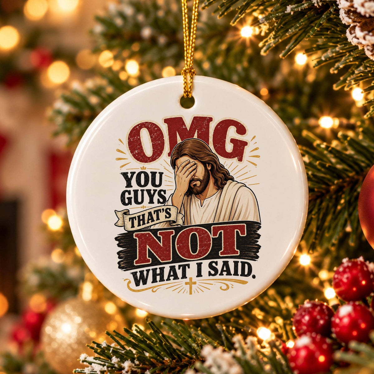 Humorous Ceramic Christmas Ornament with Jesus Design