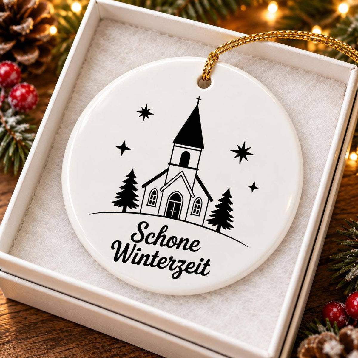 Winter Church Scene Ceramic Holiday Ornament Gift