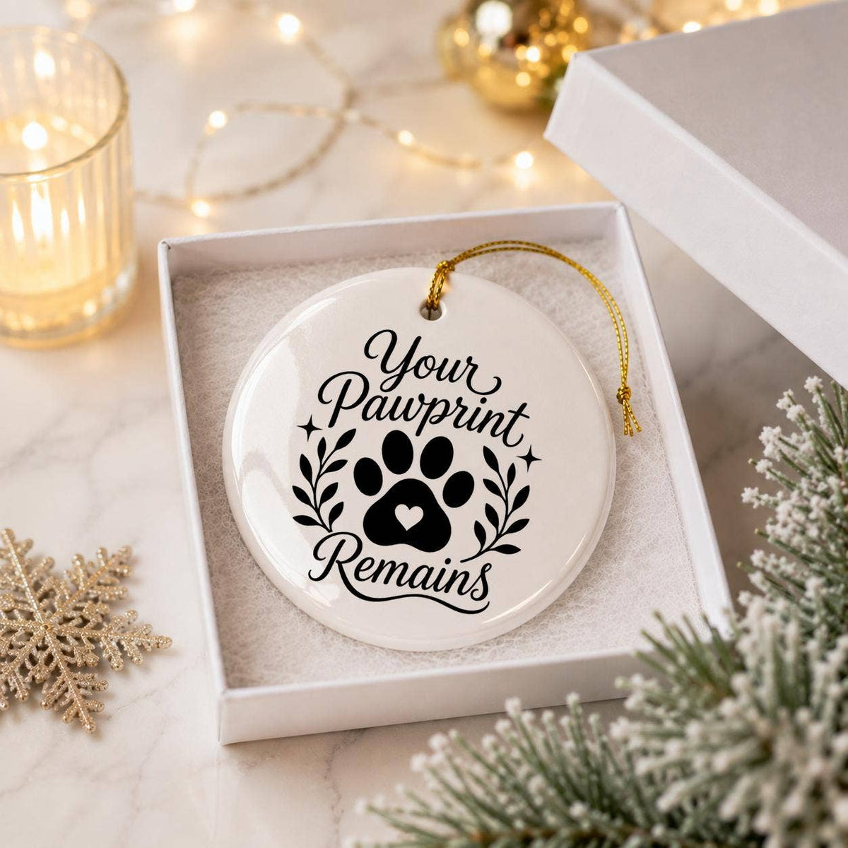 Elegant Pet Memorial Ornament with Pawprint & Floral Design