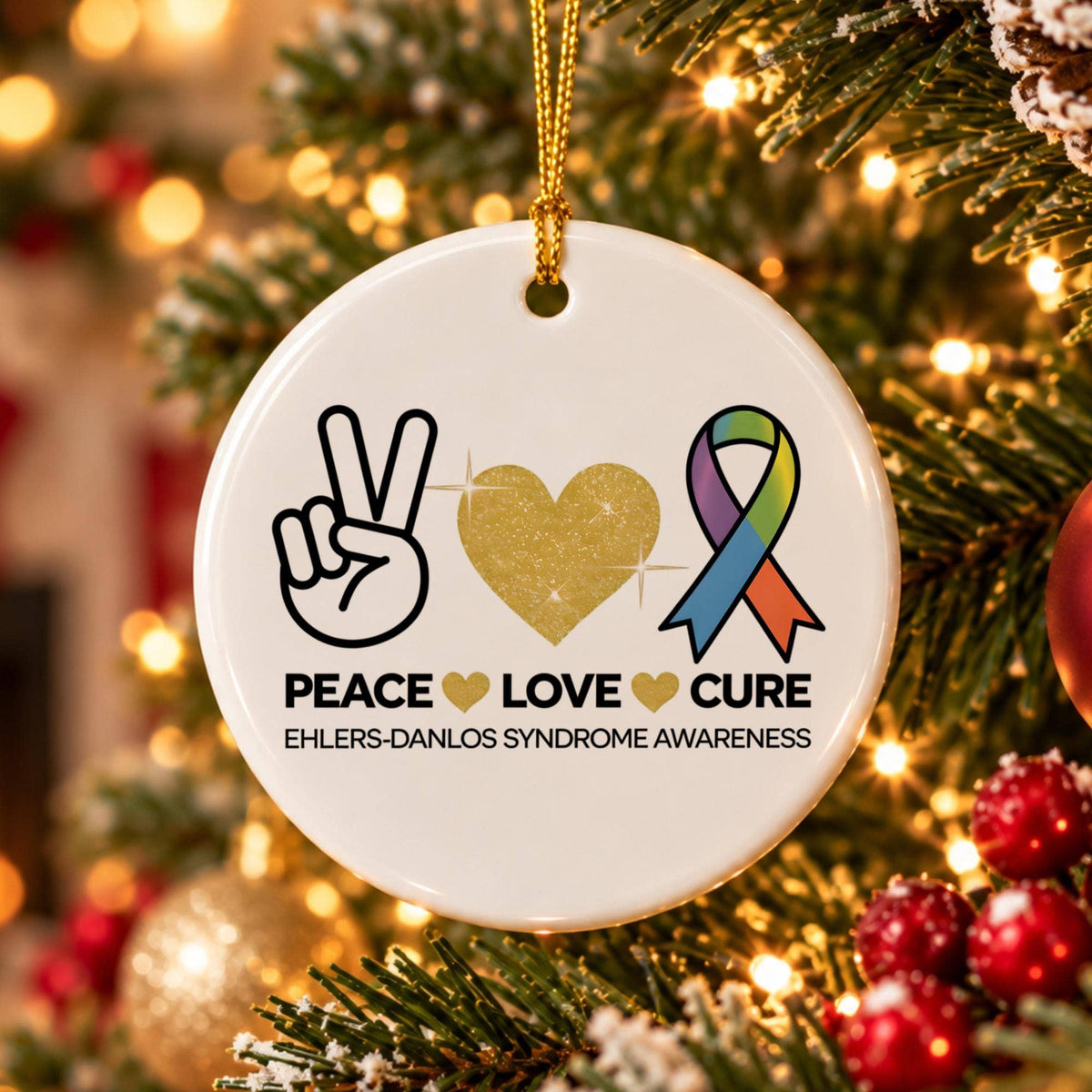 Peace Love Cure Ehlers-Danlos Syndrome Awareness Ornament