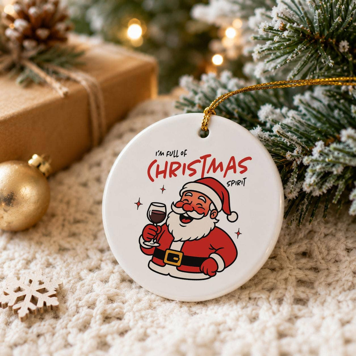 Santa Christmas Spirit Ceramic Ornament with Box