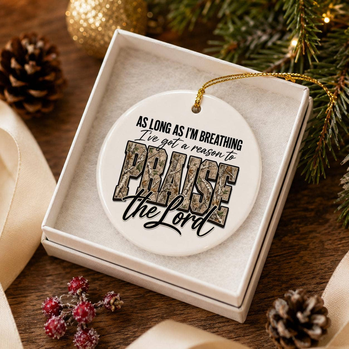 Religious Praise the Lord Ceramic Christmas Ornament