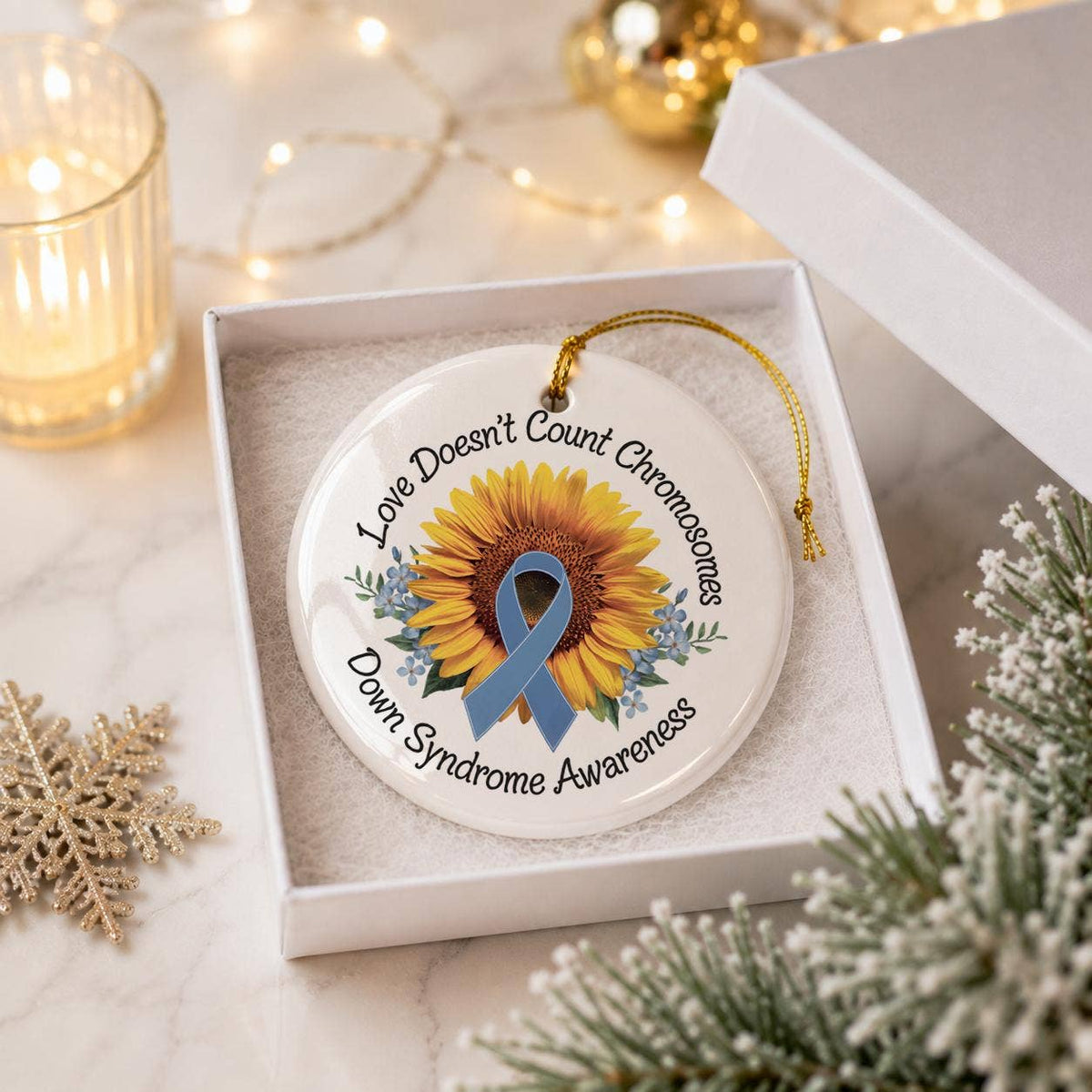 Down Syndrome Awareness Sunflower Ceramic Ornament