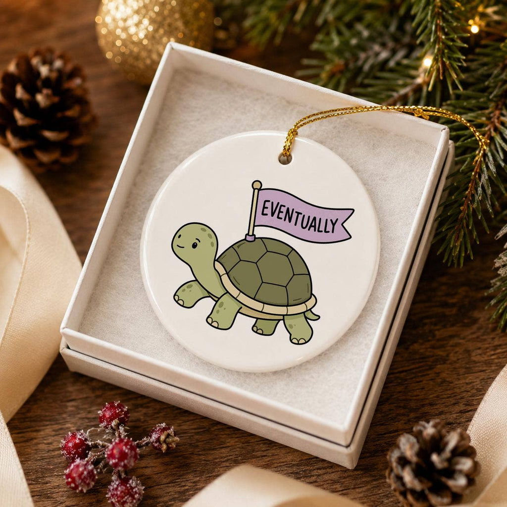 Charming Ceramic Turtle Christmas Ornament with Gold Ribbon