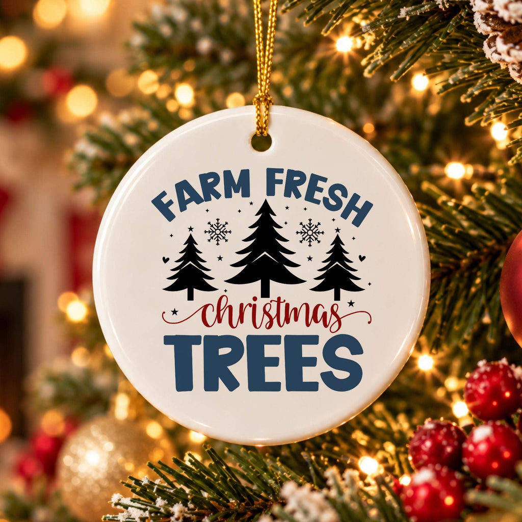 Charming Farm Fresh Christmas Trees Rustic Ceramic Ornament