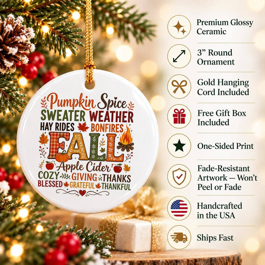 Fall Inspirational Words Ceramic Ornament with Gift Box