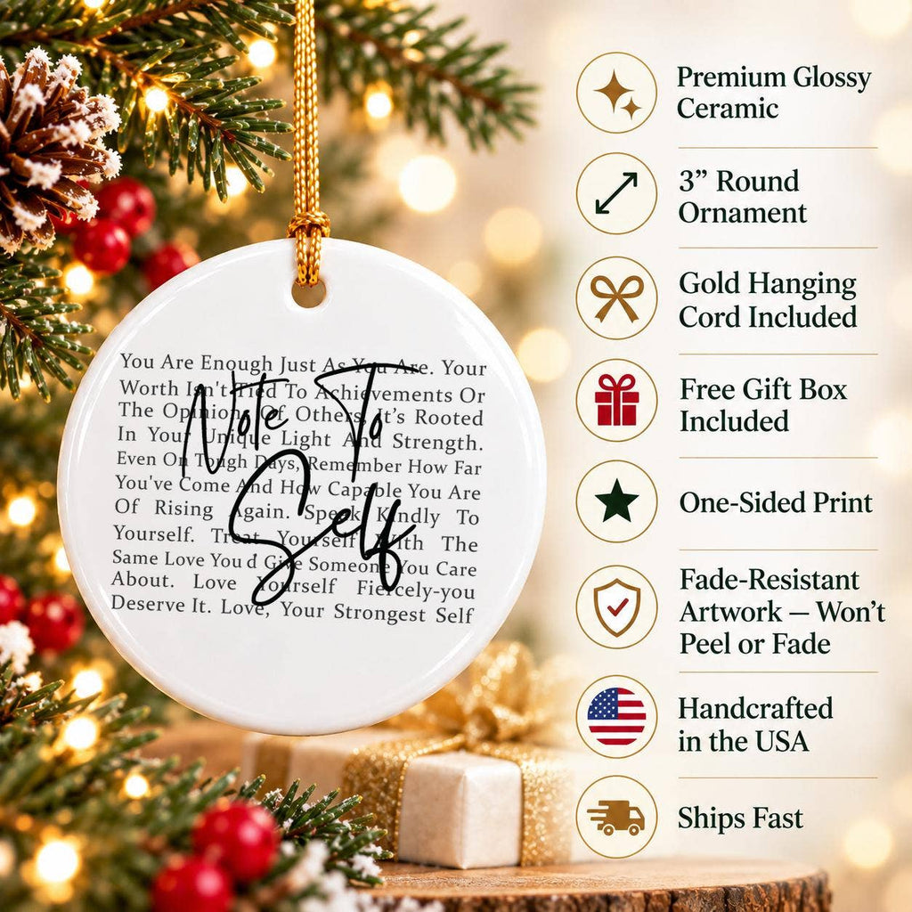 Inspirational Self-Love Ceramic Ornament with Gold Ribbon