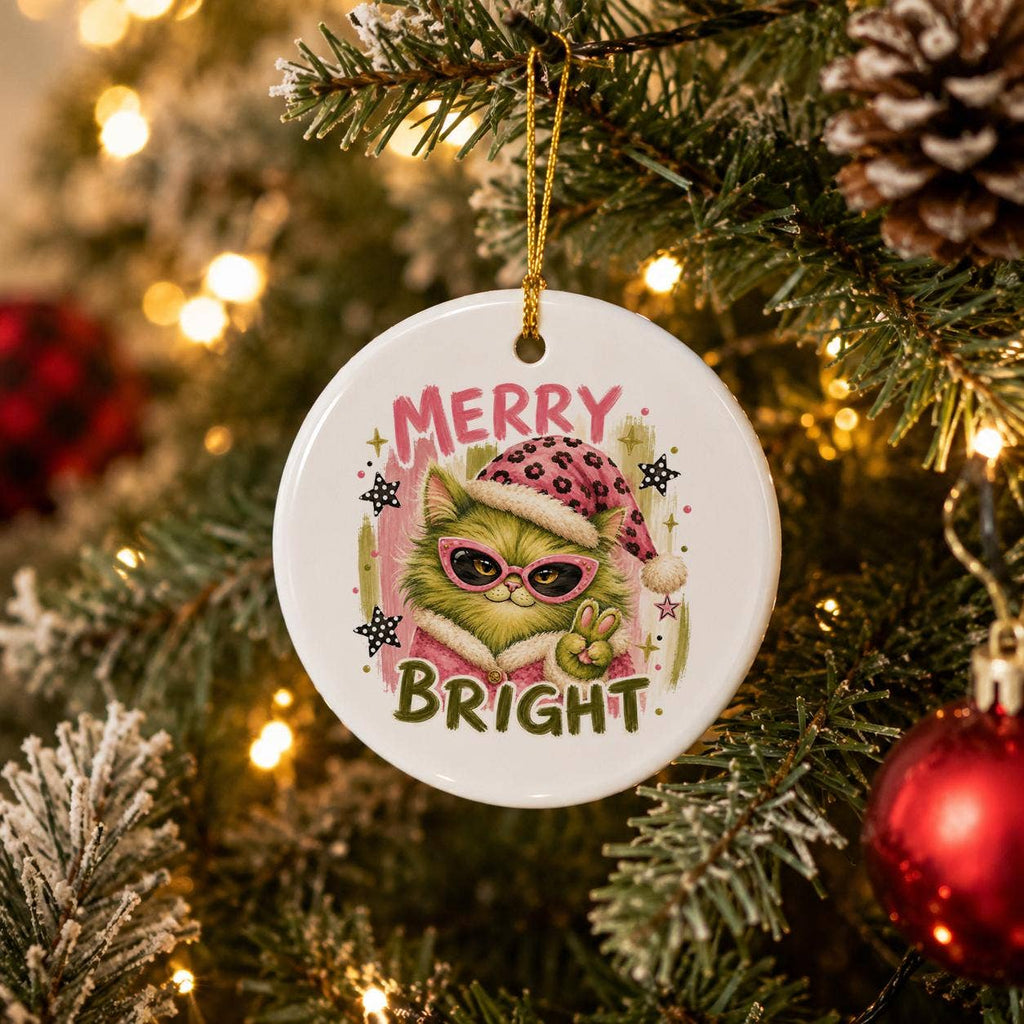 Festive Cat Ceramic Ornament with Sunglasses for Christmas