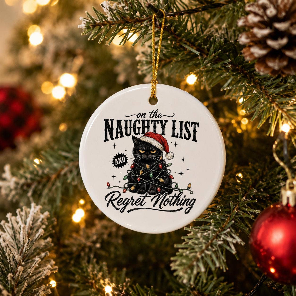 Cat Lovers Naughty List Christmas Ornament - Ceramic Gift