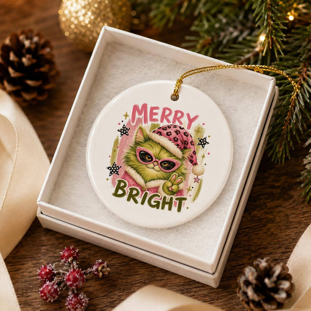 Festive Cat Ceramic Ornament with Sunglasses for Christmas
