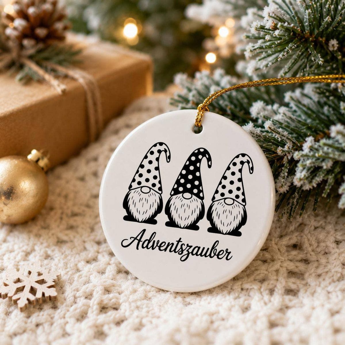 Whimsical Gnome Polka-Dot Ceramic Ornament for Holiday Decor
