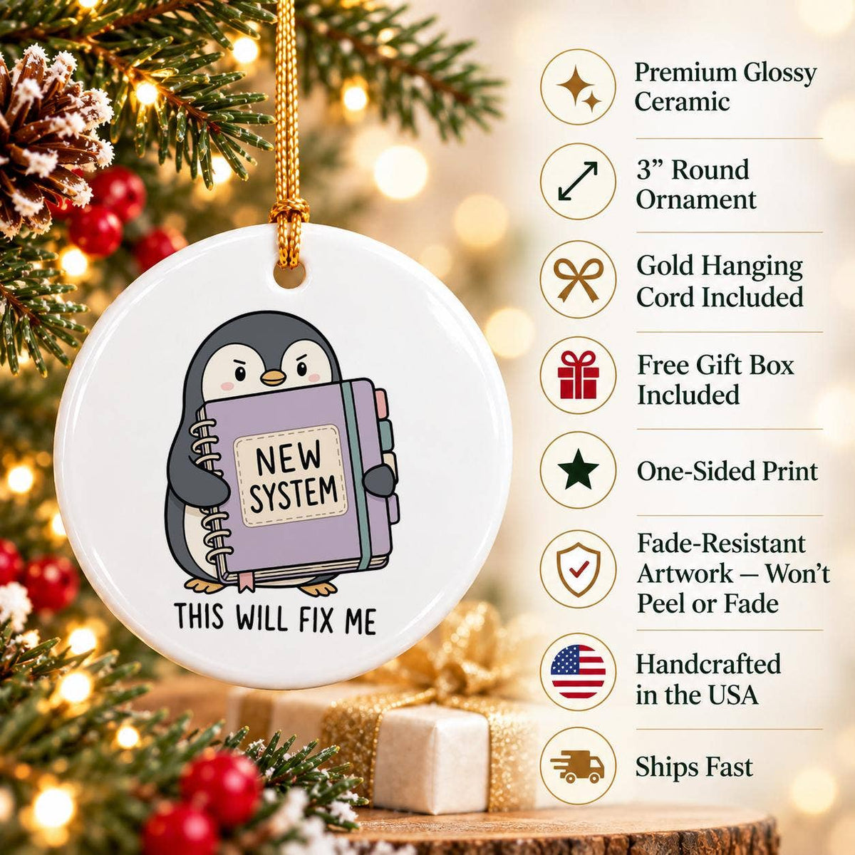 Adorable Penguin Ceramic Christmas Ornament for Tech Lovers