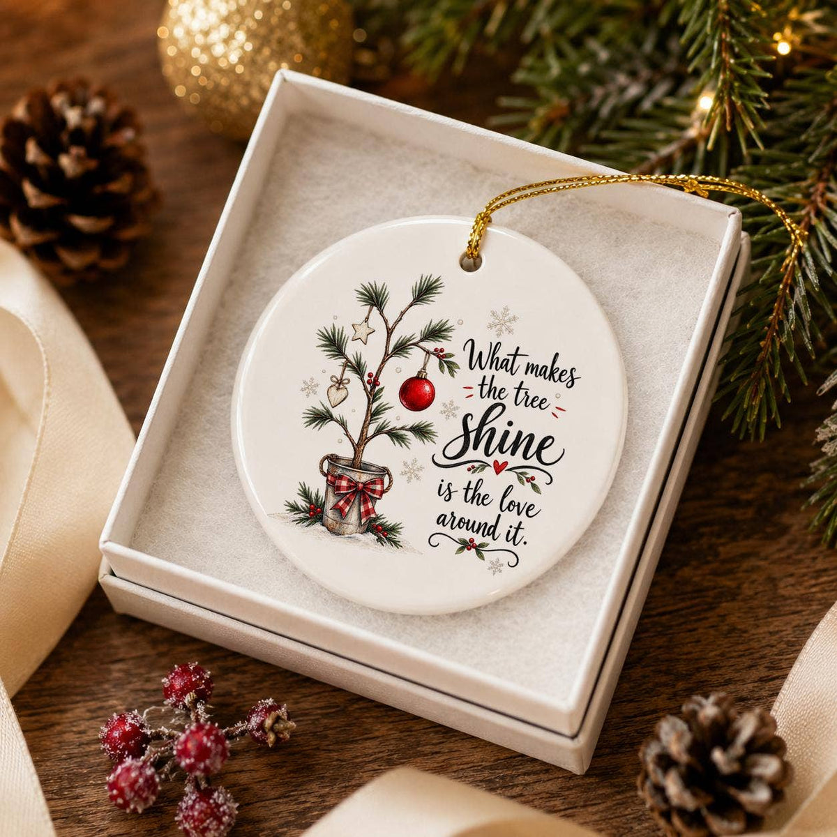 Heartfelt Sentiment Ceramic Ornament with Pine Tree & Stars