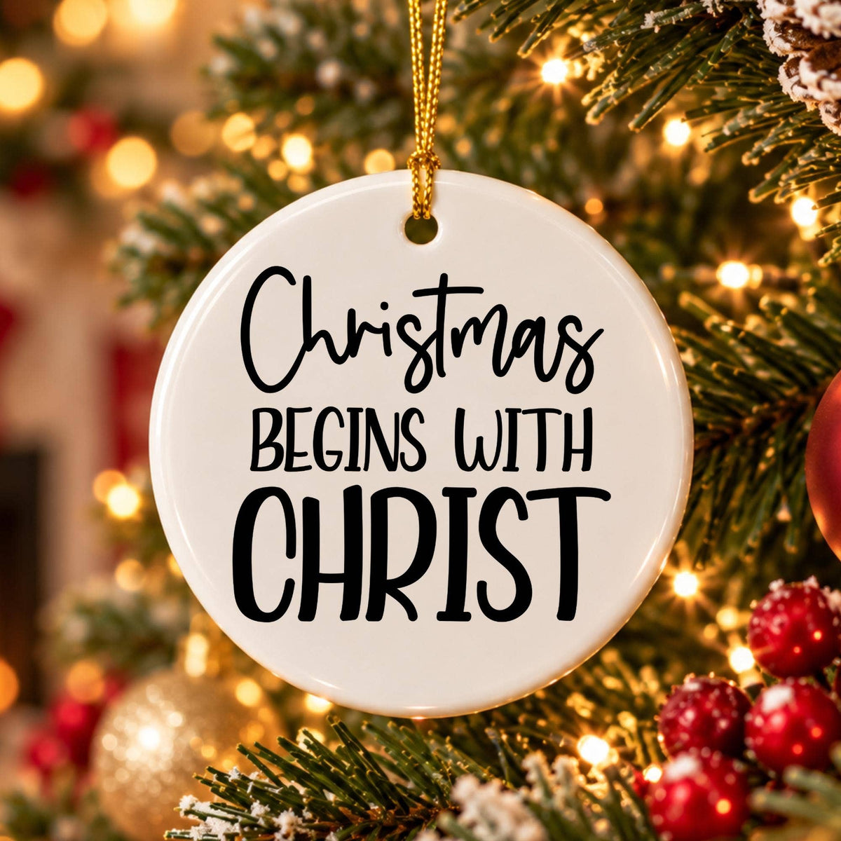 Ceramic Ornament Christmas Begins with Christ Gift