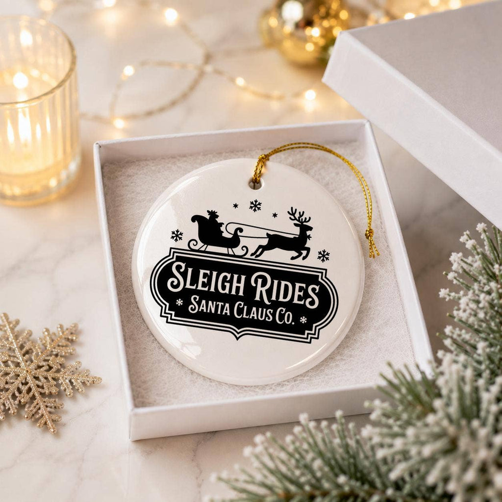 Sleigh Rides Ceramic Ornament with Gift Box