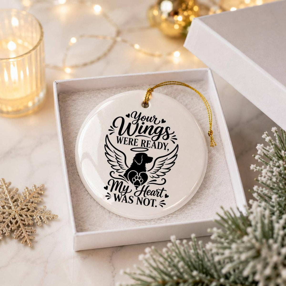 Ceramic Dog Angel Wing Memorial Ornament with Gift Box