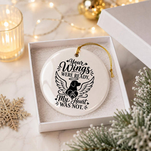 Ceramic Dog Angel Wing Memorial Ornament with Gift Box
