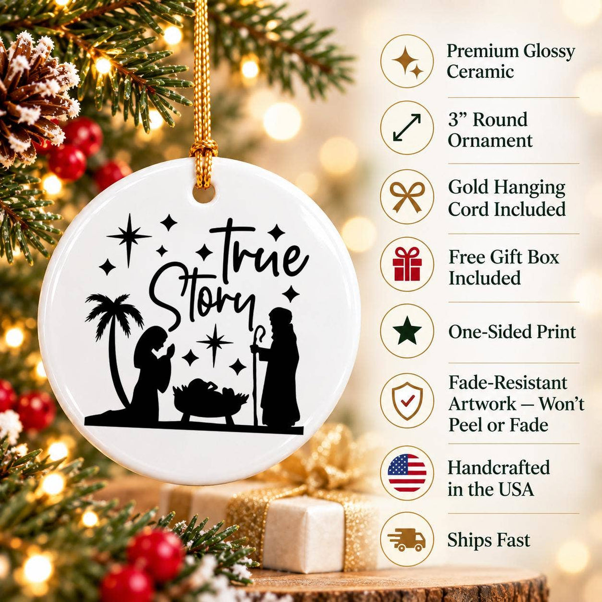 True Story Nativity Ceramic Christmas Ornament Gift