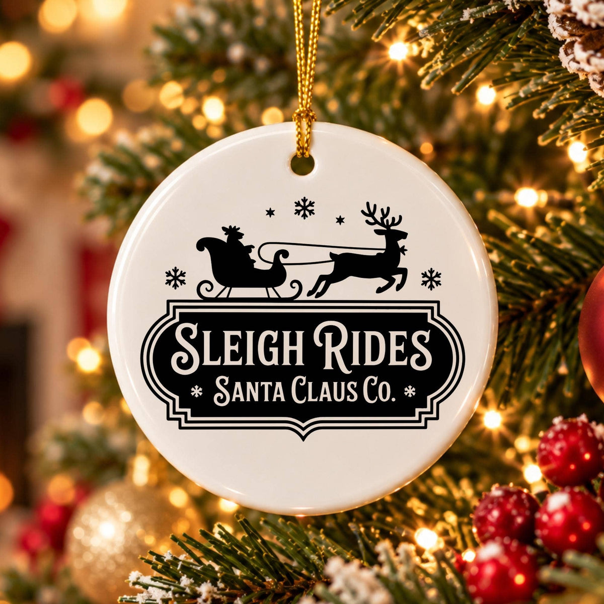 Sleigh Rides Ceramic Ornament with Gift Box
