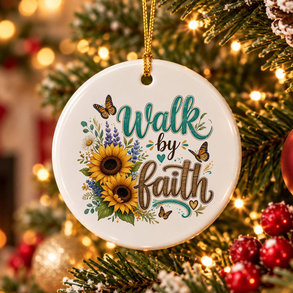 Walk by Faith Sunflower Ceramic Ornament Gift Box