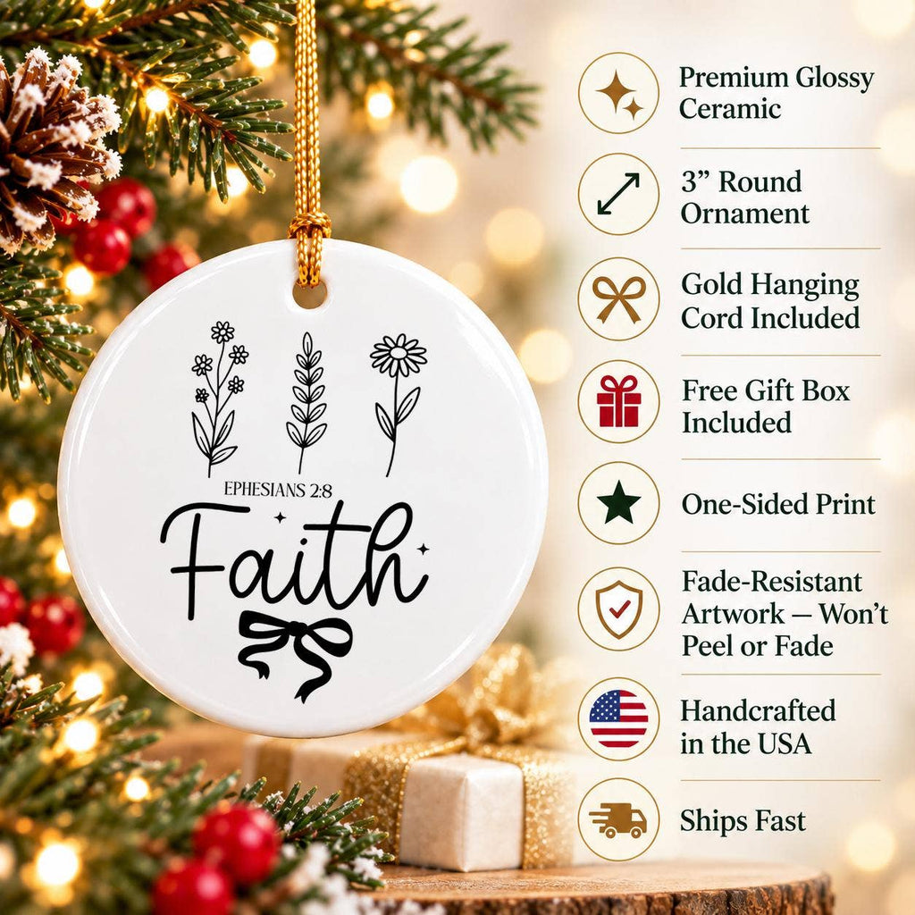 Elegant Faith Ornament: Ceramic Floral Christmas Keepsake
