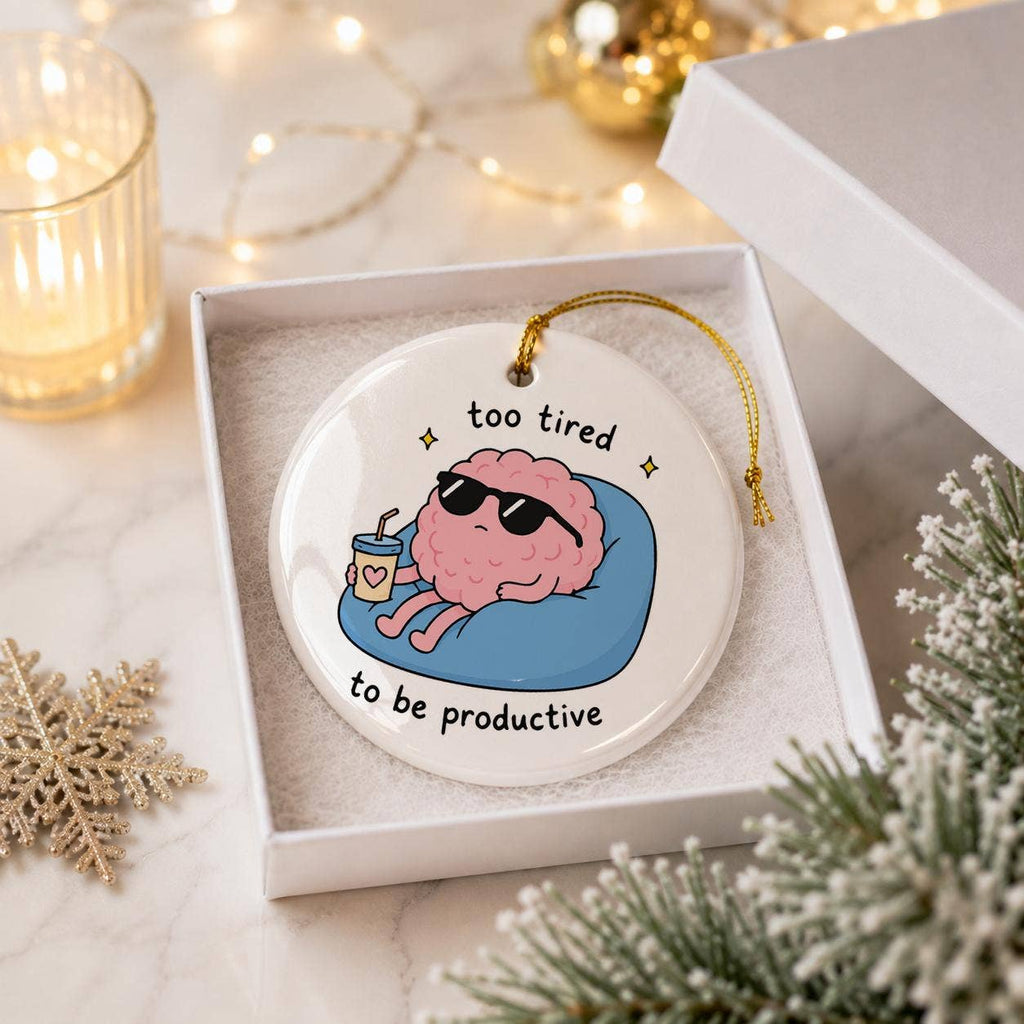 Whimsical Lazy Brain Ceramic Ornament for Festive Humor