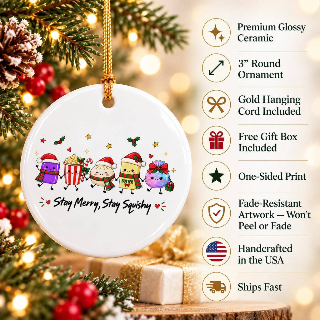 Stay Merry Whimsical Holiday Ceramic Ornament with Gift Box