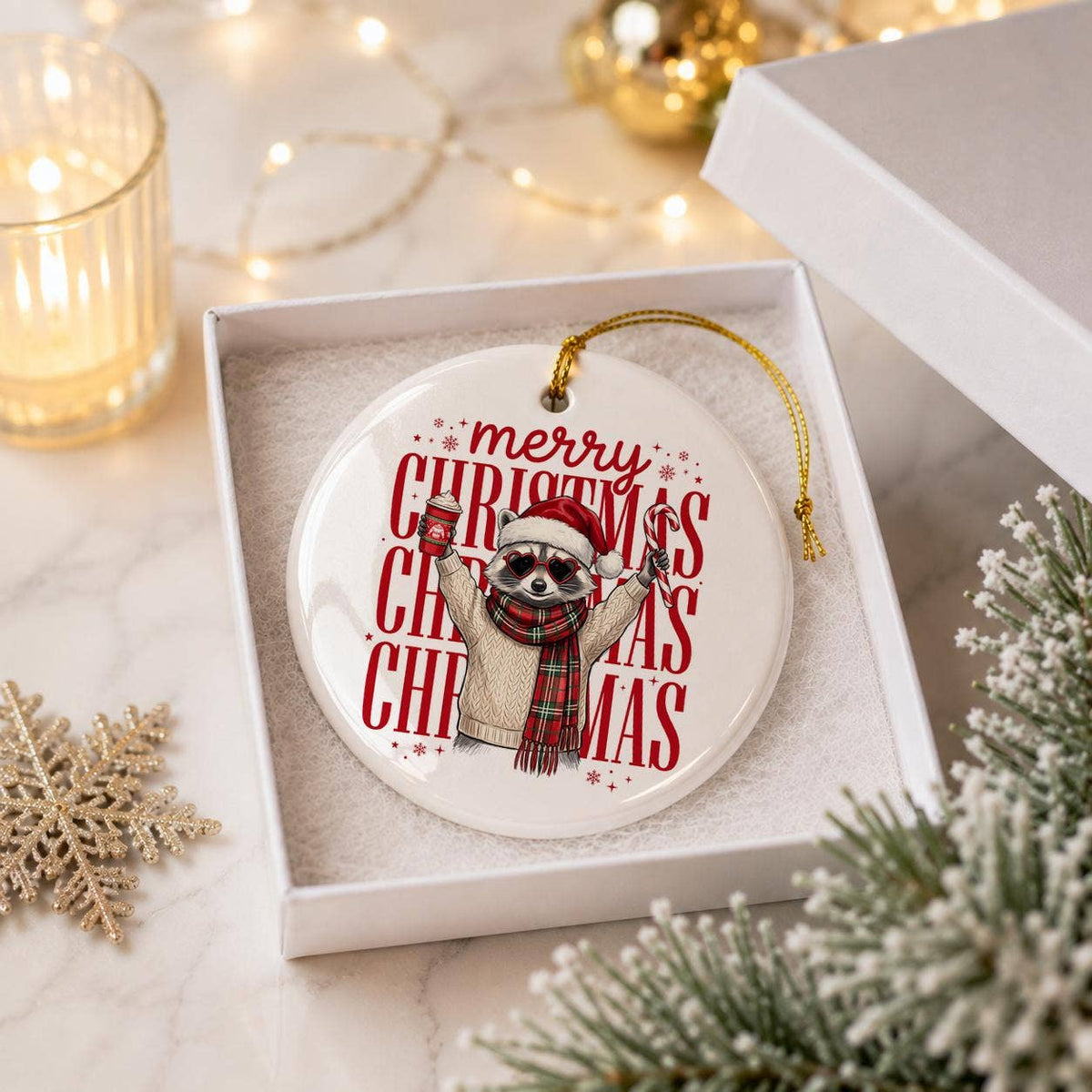 Whimsical Sloth Christmas Ornament - Ceramic Holiday Decor