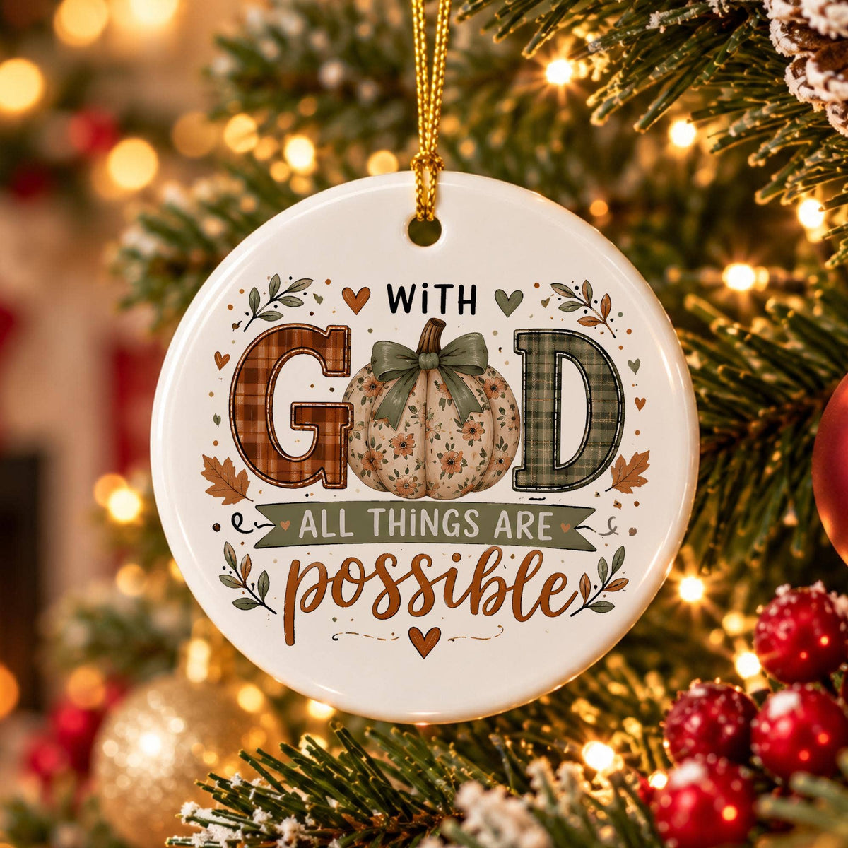 Inspirational Ceramic Pumpkin Ornament with Faith Message
