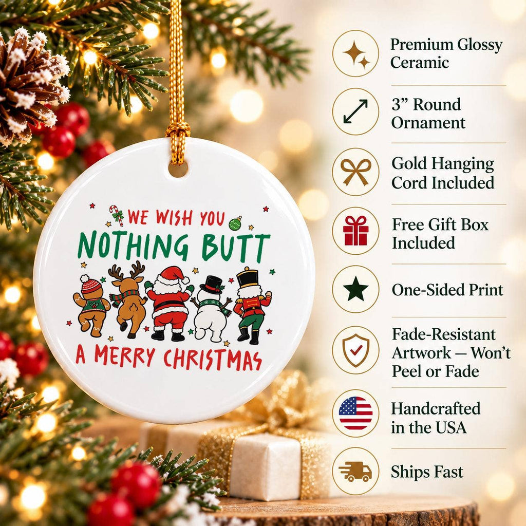 Cheeky Christmas Humor Ceramic Ornament with Gift Box