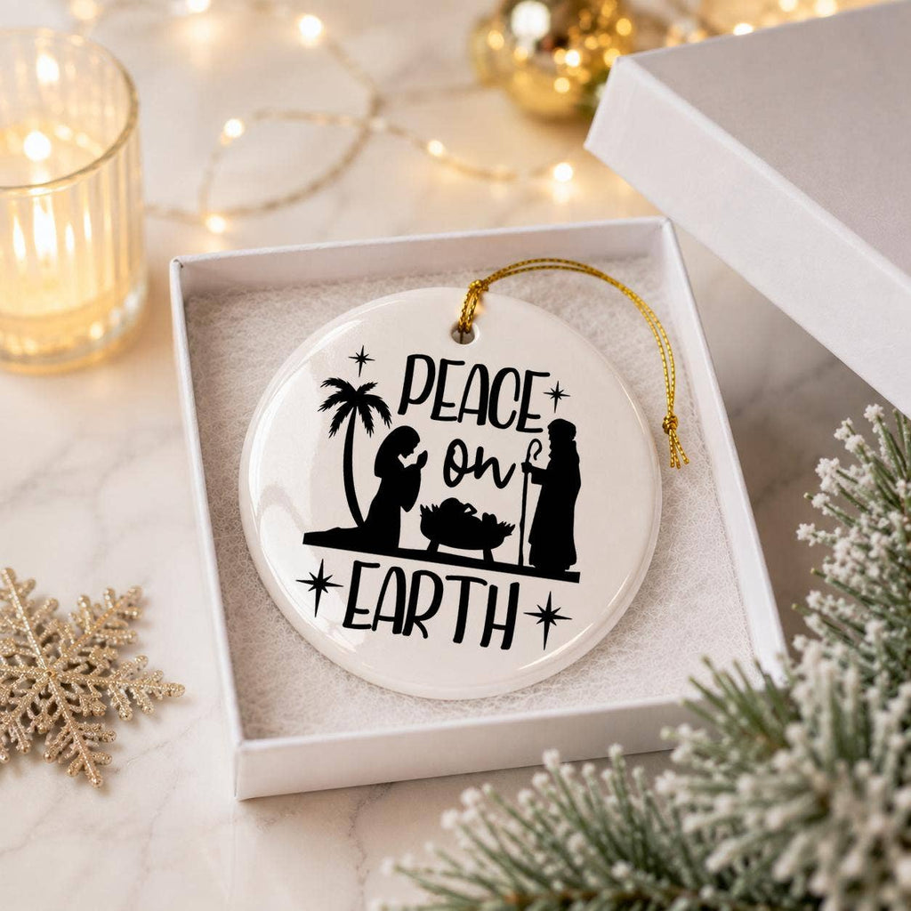 Peace on Earth Nativity Ceramic Christmas Ornament