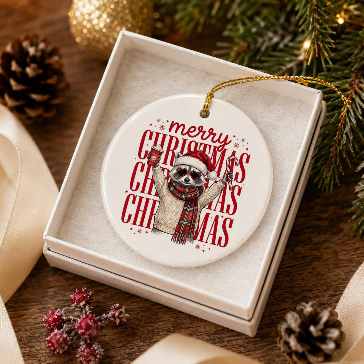 Whimsical Sloth Christmas Ornament - Ceramic Holiday Decor